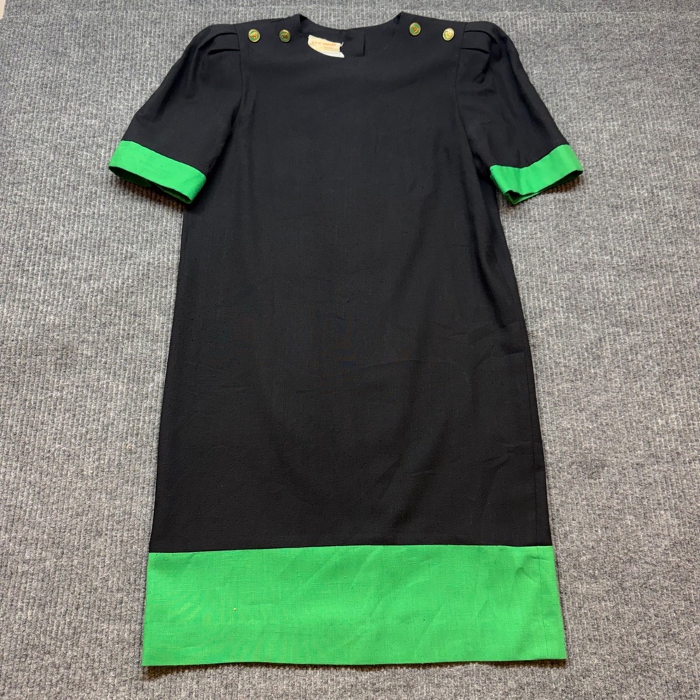 VTG David Warren Saks Fifth Avenue Womens 12 Black Green 80s Colorblock Dress